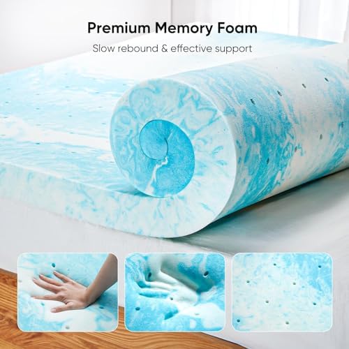 Marsail 3-inch King Memory Foam Mattress Topper, Gel Infused Cooling, Soft for Sleeper Sofa, RV, Camper, CertiPUR-US Certified