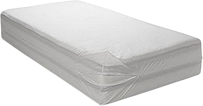 Queen Size Vinyl Mattress Protector Zippered Encasement Cover 100% Waterproof Prevent Stains and Spills White