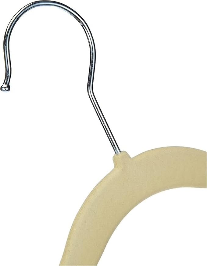 Amazon Basics Kids Space Saving Velvet Non-Slip Clothes Hangers with Shoulder Notches, Sturdy Construction for Closet Organization, 11.6", Beige, 30-Pack - Image 4