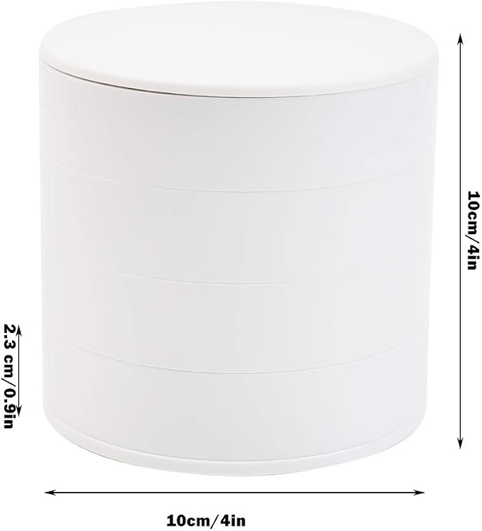 TIMESETL Jewelry Organizer, Small Jewelry Storage Box Earring Holder for Women, 4-Layer Rotating Travel Jewelry Tray Case with Lid for Bracelets Rings Bracelets - White - Image 2