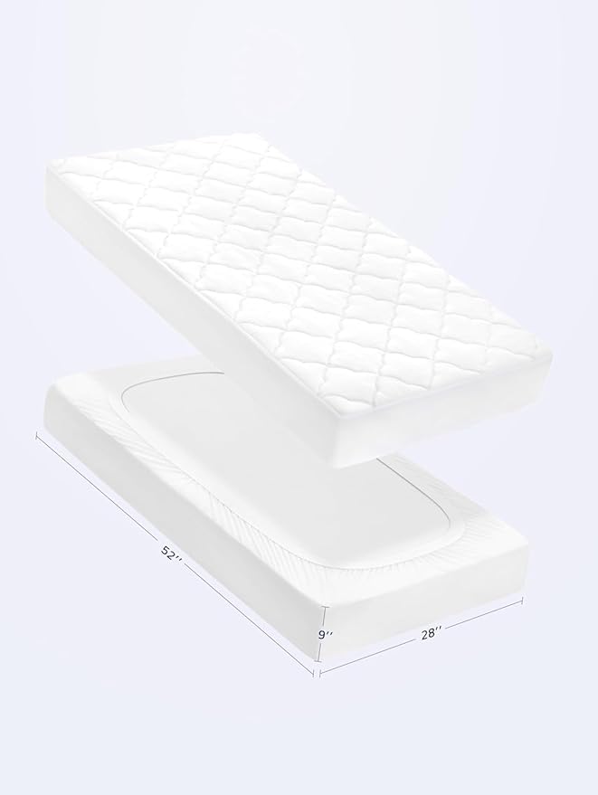 SLEEP ZONE Waterproof Crib Mattress Protector Pad 2-Pack - Quilted, Fitted Baby Mattress Cover 28"x52" - Soft Breathable Toddler Mattress Pad Noiseless Infant Bed Topper - Deep Pocket 14", White