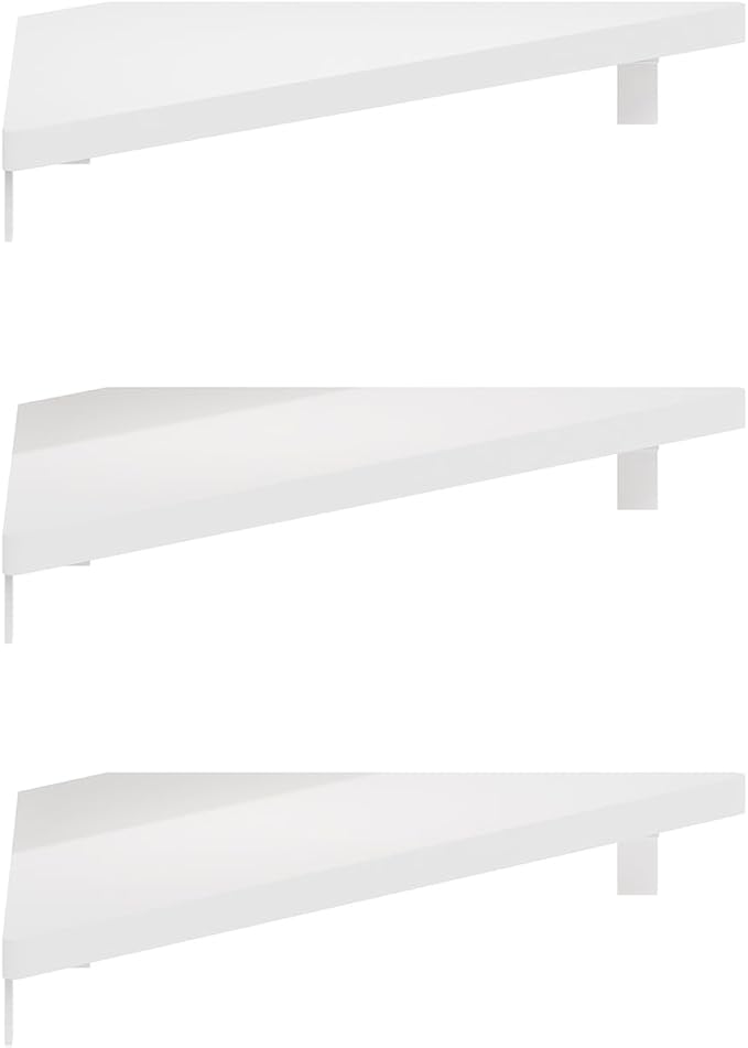 Furinno Rossi Triangle Floating Shelves for Wall, Set of 3 Geometric Corner Shelf, Wall Mounted Shelves for Bathroom, Home Office, Living Room, White - Image 6