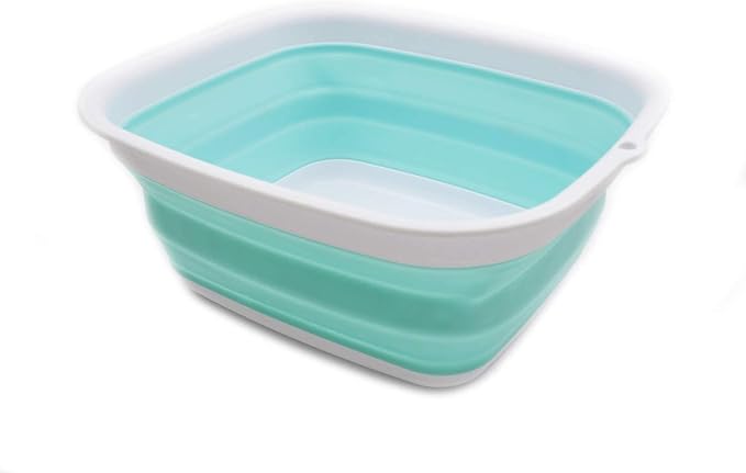 SAMMART 7.7L (2 Gallon) Collapsible Tub - Foldable Dish Tub - Portable Washing Basin - Space Saving Plastic Washtub (White/Lake Green, S) by SAMMART