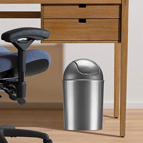 Umbra 1.25 Gallon Mini Waste Can with Removable Swing-Top Lid - Small Garbage Bin for Kitchen, Bathroom, Bedroom, Office - Compact Trash Can Fit Under Tables & Counters - Silver - Image 2