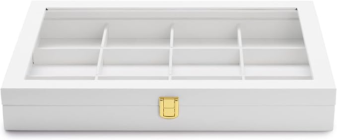 Oirlv White 12 Gird Jewelry Organizer Tray with Acrylic Lid Premium Leather Jewelry Box with Transparent Lid Bracelet Bangle Watch Display Case - Image 3