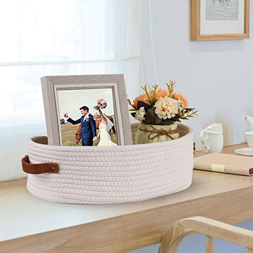 2 Pack Woven Storage Basket for Toilet Tank Top,Farmhouse Home Decor Organizing Baskets for Bathroom,Table and Counter 13"x5.9"x4" White - Image 6