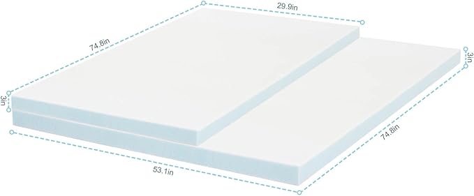 3 Inch Memory Foam Mattress Topper,Cot Size Foam Bed, Mattress Topper for Back Pain, Cooling Gel Bed Topper for Sleeper Sofa, Dorm, RV,Camper,75"*30",White