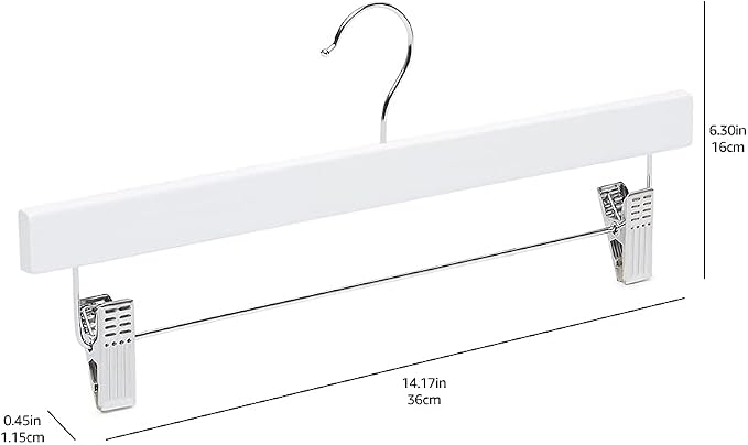 Amazon Basics Durable Wooden Pants and Skirt Hangers with Clips, Closet Organizer, White, 10-Pack - Image 6