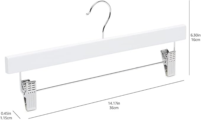 Amazon Basics Durable Wooden Pants and Skirt Hangers with Clips,Closet Organizer,White,(Pack of 60) - Image 6