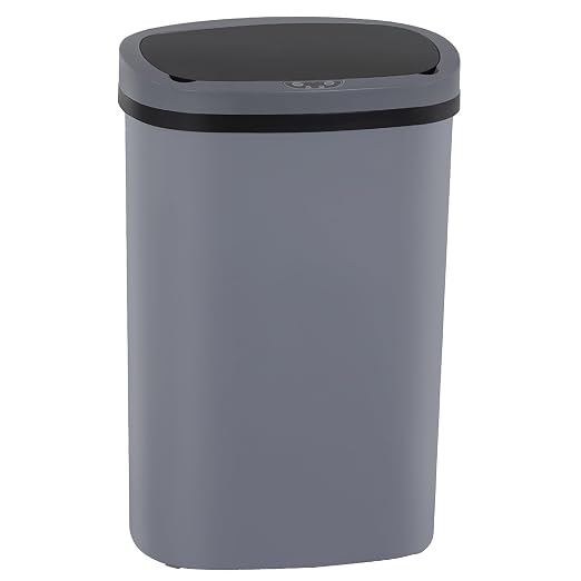 BestOffice | 13 Gallon Plastic Trash Can with Lid | Gray | Automatic Touchless Garbage Can | Odor Control | Modern Oval Design | Easy to Clean | Fits Any Kitchen, Bathroom, Office or Home by BestOffice