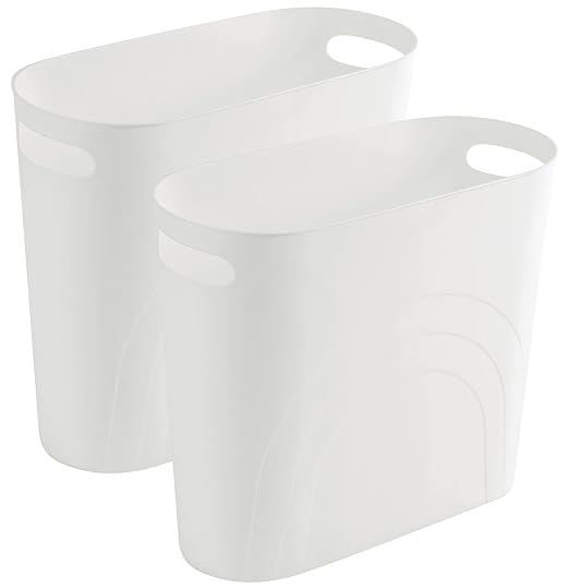 rejomiik Small Trash Can, 3.5 Gallon Slim Garbage Can Plastic Waste Basket with Handles Container Bin for Narrow Spaces Bathroom, Bedroom, Kitchen, Office at Home, 2 Pack White by rejomiik