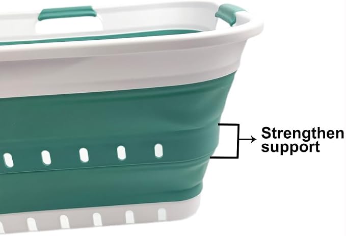 SAMMART 42L (11 gallon) Collapsible Plastic Laundry Basket - Foldable Pop Up Storage Container/Organizer - Space Saving Hamper/Basket (1, White/Celadon Green) - Image 4