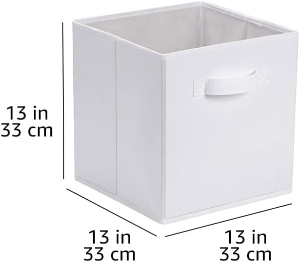 Amazon Basics Collapsible Fabric Storage Bins with Handles, Cube Organizer, 13"x13"x13", White, 6-Pack - Image 5