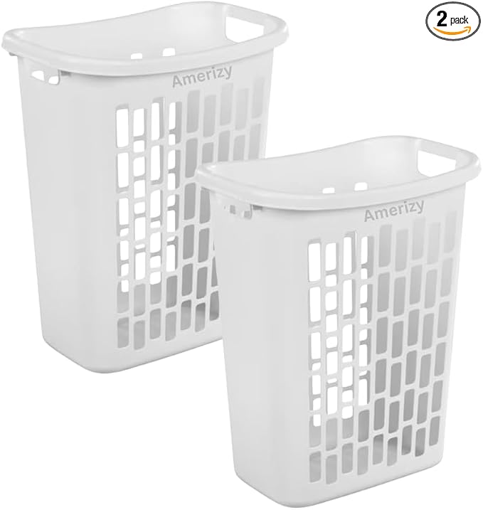 Large White Plastic Laundry Hamper – Rectangular Open Top Clothes Basket with Ventilation, Lightweight Durable Bin for Bedroom, Bathroom, Closet or Dorm Use 2 pack by Unknown
