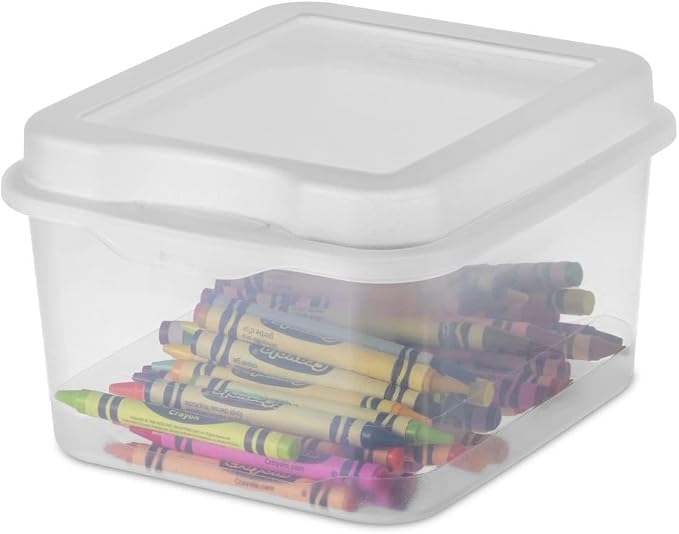 Sterilite FlipTop, Stackable Small Storage Bin with Hinging Lid, Plastic Container to Organize Desk at Home, Classroom, Office, Clear, 1-Pack - Image 7