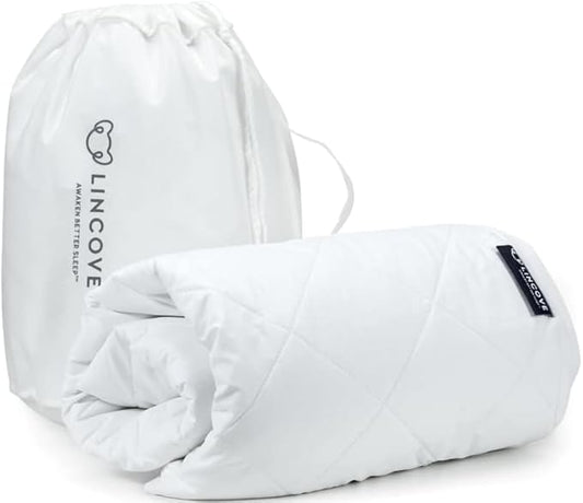 Lincove Quilted Fitted Mattress Pad King Size – 100% Cotton Shell, Microfiber Fill, Elastic Fitted Mattress Protector - Machine Washable and Dryer Safe Mattress Topper