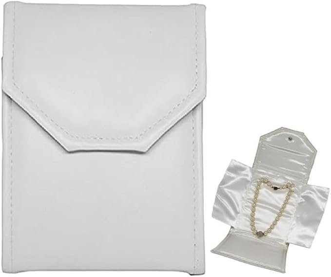 Novel Box Necklace Display Pearl Folder 7x5 inch Small Travel Jewelry Case - Wedding Jewelry Storage Holder with Smooth Finish - Jewelry Organizer Necklace Box - White/White Stitched by NovelBoxCompanyLtd