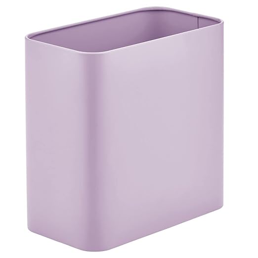 mDesign Metal Wastepaper Bin — Compact Rectangular Bathroom Bin — Rubbish Basket for Home and Office — Light Purple by mDesign