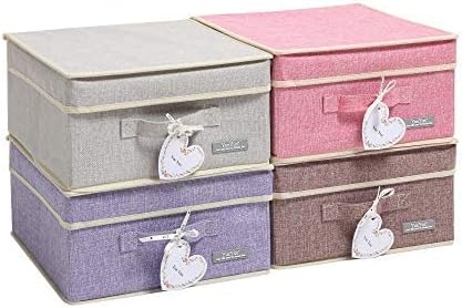 YueYue Foldable Fabric Closet Organizer Bins Box Storage - 4 Pack 12.4 X 12 X 6.7 Inch Storage Bins With Lids 4 Light Color Basket Boxes - Bins Storage Box Collapsible Cloth Home Lid - Image 5