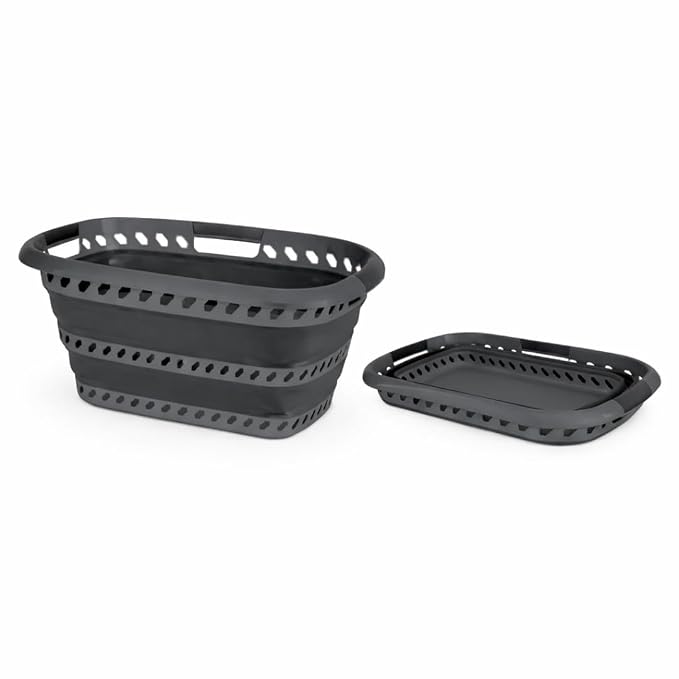 Laundry 360 Collapsible Laundry Basket 40L | Portable | Space Saver Storage | Hold 2 Loads | Store Under the Bed or Closet | Good for Kids | Dorm | Bedroom | Large | Grey/Black by Simplify