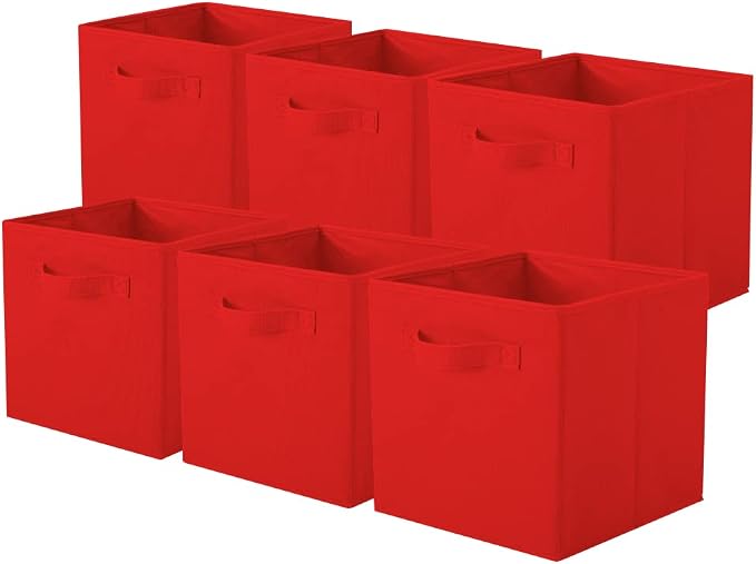 ShellKingdom Storage Bins, Foldable Fabric Storage Cubes and Cloth Storage Organizer Drawer for Closet and Toys Storage, 6 Pack (Red) by ShellKingdom