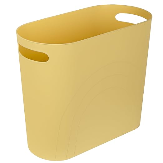 rejomiik Small Trash Can, 3.5 Gallon Slim Garbage Can Plastic Waste Basket with Handles Container Bin for Narrow Spaces Bathroom, Bedroom, Kitchen, Office at Home, Yellow by rejomiik