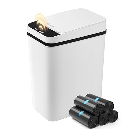FRESHLIX Bathroom Automatic Trash Can, 4 Gallon Touchless Motion Sensor Small Garbage Can with Lid Smart Electric Narrow Waterproof Garbage Bin for Bedroom Office Halloween Decoration, White by FocusOnDailynecessities