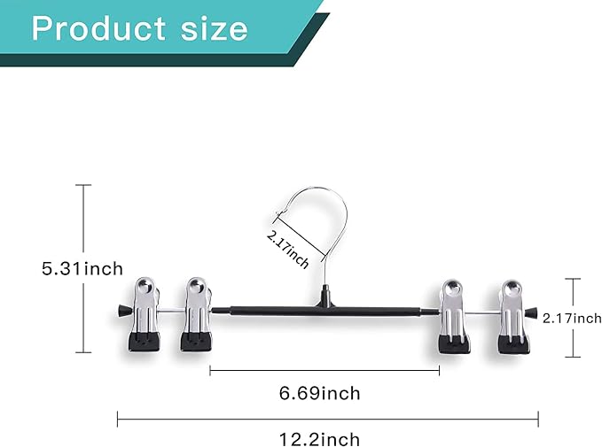 Pants Hangers with Clips 60 Pack Adjustable Skirt Hangers for Women Non-Slip Trousers Hanger for Jeans Clothes Hangers for Pants Heavy Duty Space Saving Shorts Hangers,Black,12Inch - Image 6