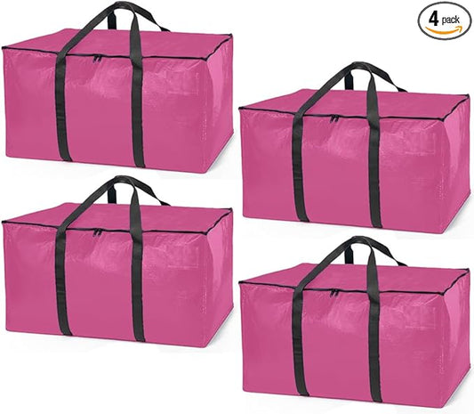 ClearSpace Heavy Duty Moving Bags or Storage Bags – Pink Storage Bins with Lids, Large Moving Boxes with Backpack Straps & Zippers,– Packing Box & Moving Supplies for College Dorm, 4 Pack