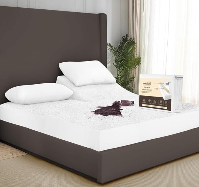 100% Terry Cotton Split Top Queen 36" Mattress Protector for Adjustable Bed- Flex Mattress Cover Ultra Soft Durable Waterproof Breathable Machine Washable Fitted Sheet Fits up to 18'' Deep Pocket