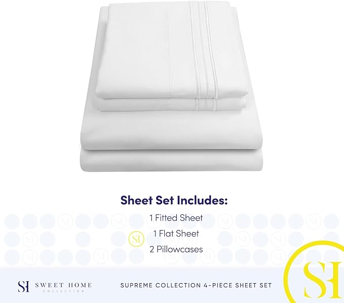 Queen Size Bed Sheets - Breathable Luxury Sheets with Full Elastic & Secure Corner Straps Built In - 1800 Supreme Collection Extra Soft Deep Pocket Bedding Set, Sheet Set, Queen, White