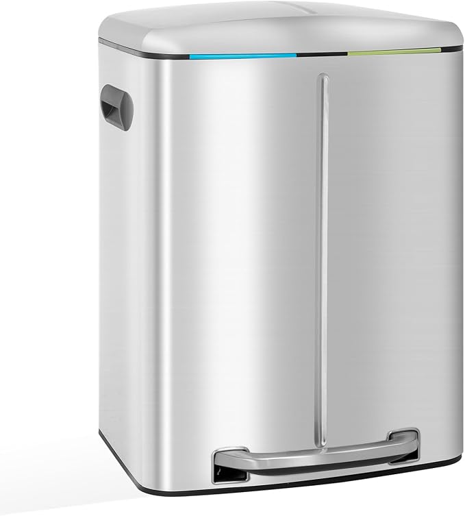 FDW | 10 Gallon Trash Can with Lid | Stainless Steel | Fingerprint-Proof | Made of Stainless Steel | Soft-Close Step Pedal | Hands-Free Use | Easy to Clean | for Kitchen, Office, Bathroom by FDW