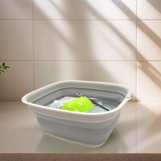 SAMMART 7.7L (2 Gallon) Collapsible Tub - Foldable Dish Tub - Portable Washing Basin - Space Saving Plastic Washtub (Grey, S) - Image 3
