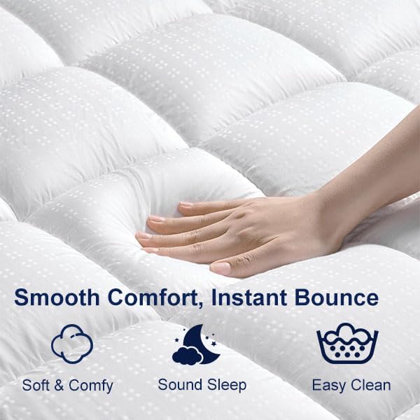 ACCURATEX Ultra Soft Mattress Topper Queen Size - 2 Inches Double Layer Comfort Pillow Top Mattress Pad for Back Pain Relief, 400TC Cotton Breathable Surface w/ 8-21 Inches Deep Pocket,60x80