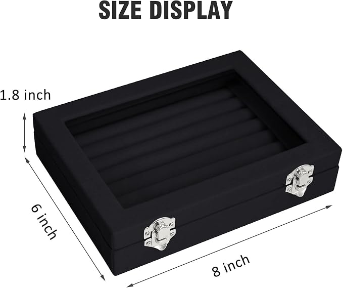 Vicoter Rings Organizer Tray 7 Slots Velvet Jewelry Earring Storage Box with Transparent lid Jewelry Display Case for Girls Wife Mom Women (Black) - Image 2