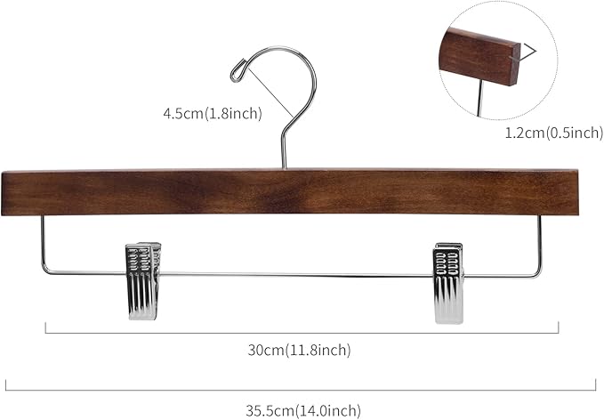 Nature Smile Wooden Pants Skirt Trousers Hangers with Clips (10Pcs Retro) - Image 3