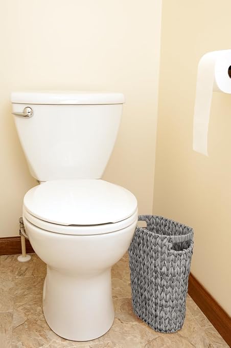 Coeusy 5 Gallon Wicker Trash Can,Wicker Bathroom Trash Can with Handles,Handwoven Waste Basket Waterproof Narrow Small Garbage Can for Bedroom,Bathroom,Office,Grey/20 Liters - Image 4
