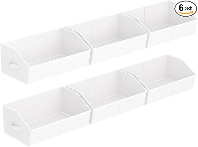 Homsorout Storage Bins for Shelves - Large Trapezoid Closet Shelf Organizer, Fabric Organization Bins with Handles, Storage Baskets for Clothes, Towel, Purse, 6 Pack, White by Homsorout