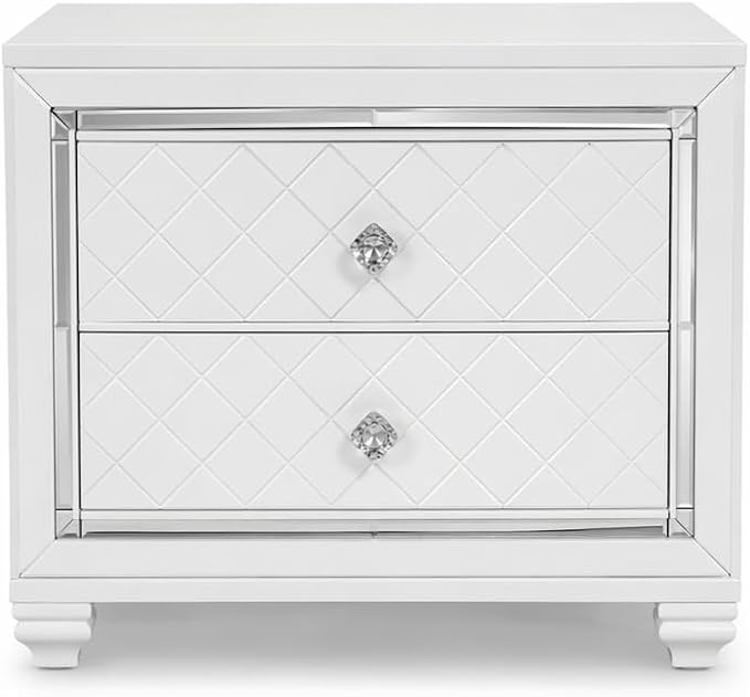 First of a Kind Shiney Contemporary 5 Piece Queen Bedroom Set High Gloss White Finish with Upholstered Headboard, Sleek Modern Bedroom Furniture Set for Coordinated Interiors