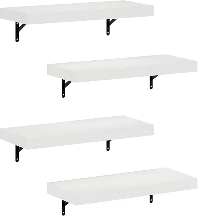 Furinno Tanna Floating Shelves for Wall Set of 4, 22-Inch Wall Shelf, Triple Thick Floating Mounted Shelf, for Bathroom, Home Office, Living Room, White Texture - Image 5