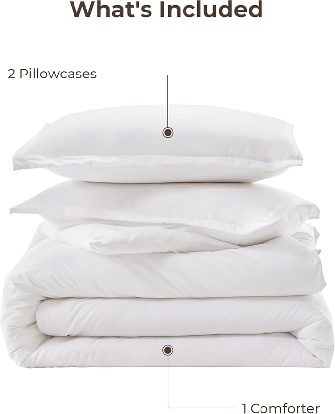 Litanika White Twin/Twin XL Comforter Set, 2 Pieces Lightweight Solid Bedding Set, All Season Fluffy Bed Set (66x90In Comforter & 1 Pillowcase)