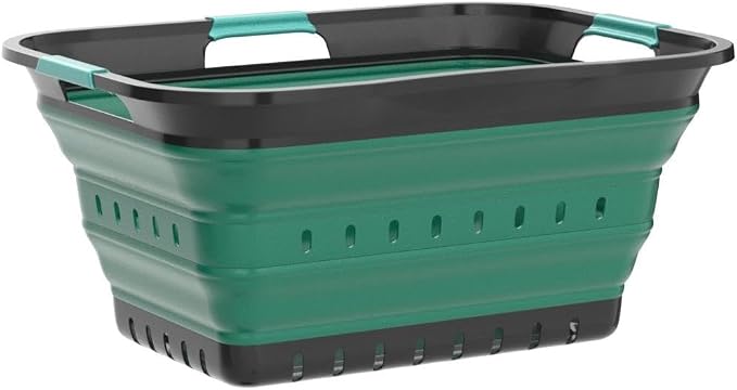 SAMMART 42L (11 gallon) Collapsible Plastic Laundry Basket - Foldable Pop Up Storage Container/Organizer - Space Saving Hamper/Basket (1, Grey/Turquoise Blue) - Image 4