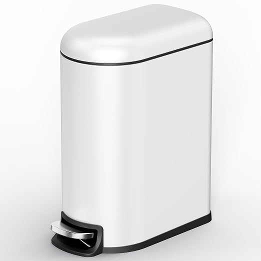 CEROELDA Small Bathroom Trash Can with Lid Soft Close, 5L/1.3 Gallon Stainless Steel Slim Garbage Can, Metal Waste Basket with Step Pedal, for Office, Bedroom, Toilet, Dorm Room (White, 1.3 Gallon) by WelcometoCEROELDA