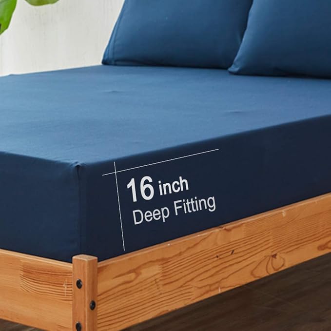 SONORO KATE Bed Sheet Set Super Soft Microfiber 1800 Thread Count Luxury Egyptian Sheets 16-Inch Deep Pocket Wrinkle and Hypoallergenic-4 Piece(Full, Navy Blue)
