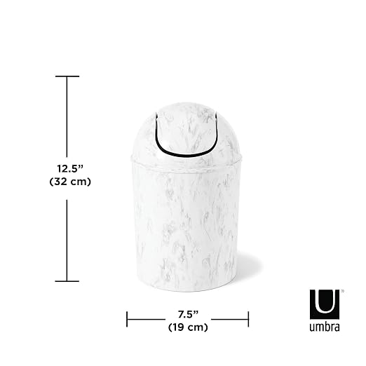 Umbra 1.25 Gallon Mini Waste Can with Removable Swing-Top Lid - Small Garbage Bin for Kitchen, Bathroom, Bedroom, Office - Compact Trash Can Fit Under Tables & Counters - White Marble - Image 4