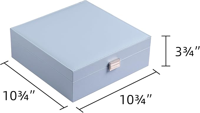 Frebeauty Earring Organizer Classic Jewelry Box 50 Slots Double Layer Jewelry Storage Case with 6 Necklace Hook and Bracelet Pocket(Sky Blue) - Image 3