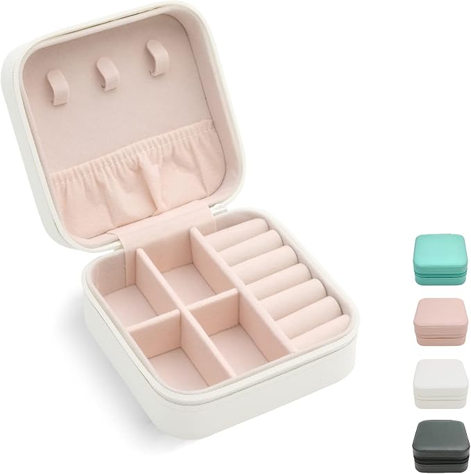 TRODANCE Mini Jewelry Case, Small Travel Jewelry Organizer, Portable Jewelry Box Mini Storage Organizer Display Box For Rings Earrings Necklaces (White) by TRODANCE