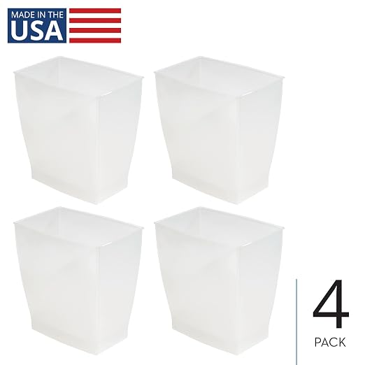 iDesign Small Plastic Bathroom Trash Can, Slim Rectangle Garbage Bin for Bedroom, Office, Dorm, 4-Pack, Frost - Image 2