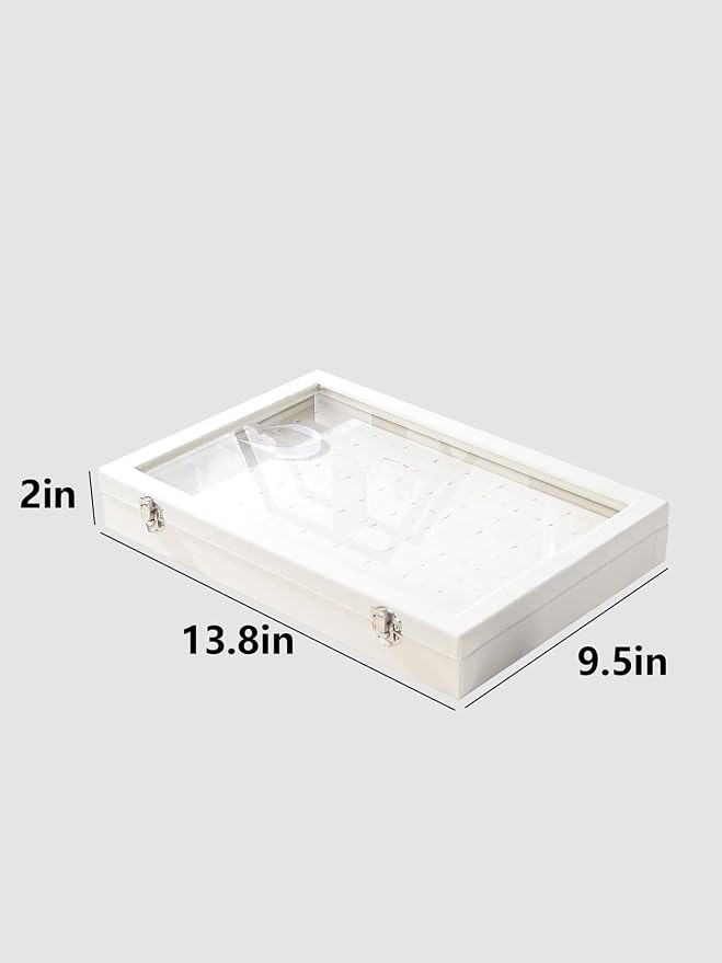 Ring Holder Organizer Box, Jewelry Display Case, Earring Necklace Storage Tray With Top Glass Lid (Beige, 100 Slots) - Image 6