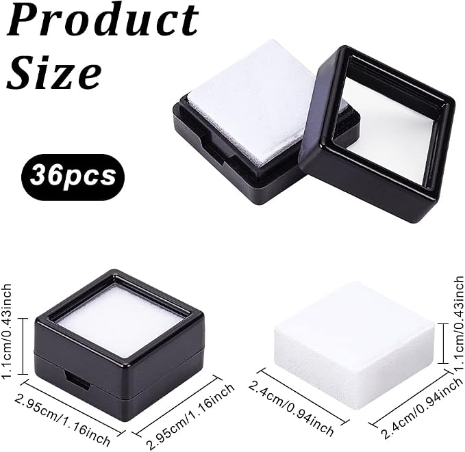 BENECREAT 36 Pcs Black Gemstone Display Box Plastic Transparent Bare Stone Box Black Square Jewelry Box 1.16x1.16x0.65 Suitable for Gemstone, Jewelry, Crystal Diamond Accessories Display - Image 2